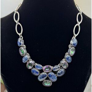 Sterling Silver Statement Labradorite Bib Necklace W/Blue Topaz By Silver Rush